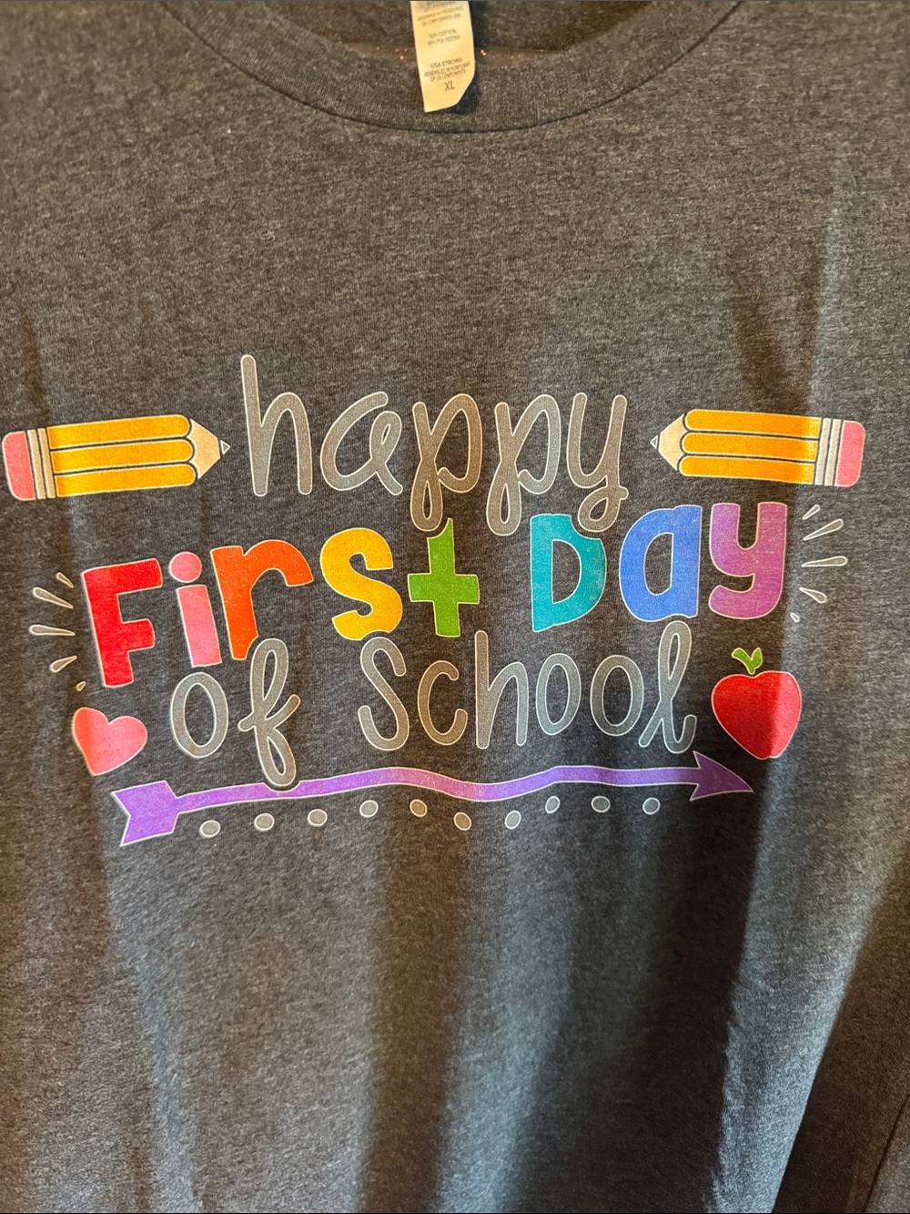 Charcoal 'Happy First Day of School' Adult T-Shirt with Colorful Print - Picture 2 of 4